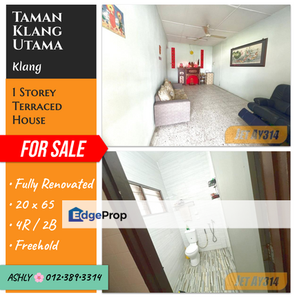 Full Loan 🌸 4 Bedrooms 1 Storey Terrace House for sale  📍 Taman Klang Utama , Off Jalan Kapar , 42100 Klang , Selangor, Selangor, Klang