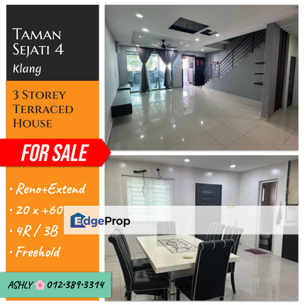 🌸 RENO+EXTEND 3 Storey Terrace House for Sale 🏡 Rumah Teres untuk jual 📍 Taman Sejati 4 , Kota Raja , 41200 Klang, Selangor, Selangor, Klang