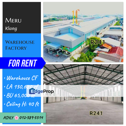 🌸 Warehouse Factory for Rent 🏭 Kilang untuk disewa  📍 Meru, Klang, Selangor, Selangor, Kapar 