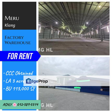 🌸 FACTORY WAREHOUSE for Rent 🏭 Kilang Gudang untuk sewa  📍 Meru, 41050 Klang, Selangor, Selangor, Kapar 