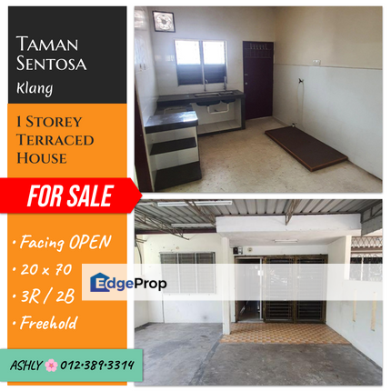 FACING OPEN 🌸 Single Storey Terrace House for Sale 🏡 Rumah untuk jual  📍 Taman Sentosa , 41200 Klang , Selangor, Selangor, Klang