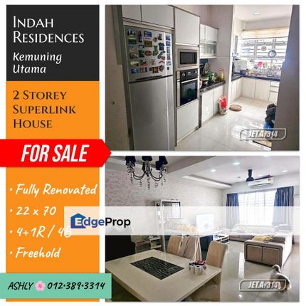 FULLY RENOVATED 🌸 Double Storey Superlink Terrace House for SALE 🏡 Rumah Untuk Jual @ Indah Residences, Kemuning Utama, 40400 Shah Alam, Selangor, Selangor, Shah Alam