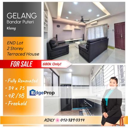 34x75 ENDLOT🌸 Double Storey Terrace House for SALE 🏡 Rumah untuk Dijual @ Bandar Puteri, 41200 Klang, Selangor, Selangor, Klang