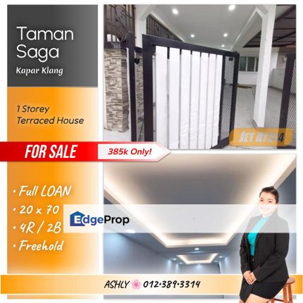 RENO + FULL LOAN 🌸 Single Storey Terraced House for SALE 🏡 Rumah untuk Dijual @ Taman Saga, 42200 Kapar, Selangor, Selangor, Kapar 
