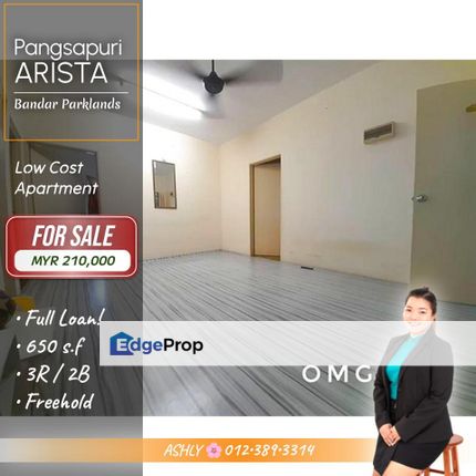 1st Floor 🌸 Low Cost Apartment with 100% Full Loan Option   @ Pangsapuri Arista, Bandar Parklands Klang, Selangor, Klang