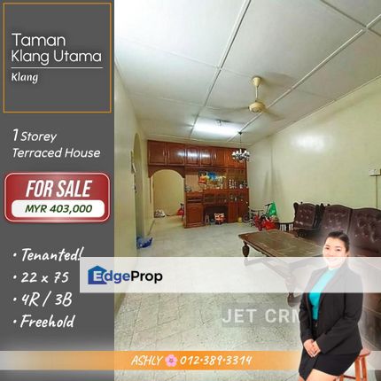 Tenanted 🌸 Single Storey Terraced House for SALE @ Taman Klang Utama, Jalan Kapar Klang, Selangor, Klang