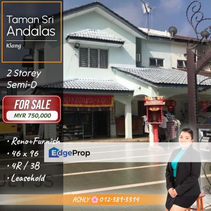 RENO+FURNISH 🌸 Double Storey Semi D House for SALE   @ Taman Sri Andalas, Klang, Selangor, Selangor, Klang