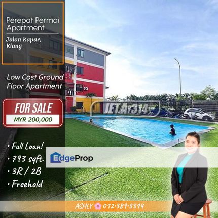 FULL LOAN Ground Floor 🌸 Low Cost Apartment House for Sale │ Perepat Permai Apartment, Taman Perepat, Jalan Kapar, 42200 Klang, Selangor, Selangor, Kapar 