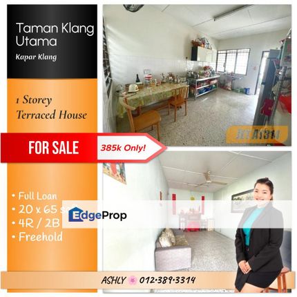 Full LOAN 🌸 Single Storey Terrace House for SALE 🏡 Rumah untuk Jual @ Taman Klang Utama, 42100 Klang, Selangor  , Selangor, Klang