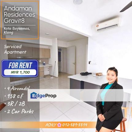 4 Airconds 🌸 Serviced Apartment for RENT | Andaman Residences, Gravit8, Kota Bayuemas, Klang, Selangor, Klang