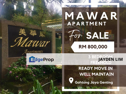 Freehold Mawar Apartment 1200sf at Gohtong Jaya Genting for Sale, Pahang, Genting Highlands