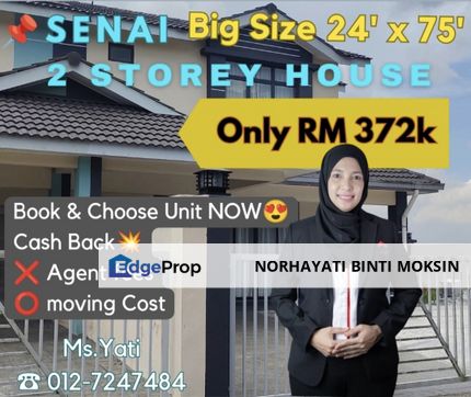 Double Storey @Senai ‼️Zero Moving Cost‼️Big Size 24 x 75  ‼️Mampu Milik💥❌ Agent Fees‼️Limited Unit‼️, Johor, Senai