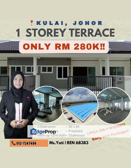 RUMAH 1 TINGKAT KULAI @ Zero Cost Moving‼️Club House🤩 ❌Agent fees‼️Termurah Di Pasaran Hartanah‼️, Johor, Kulai