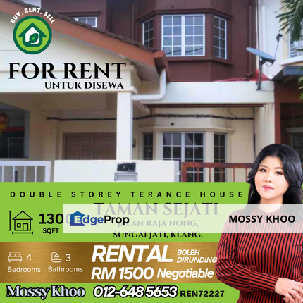 Best Offer Rental Terance House, Taman Sejati, Raja Rong, Sungai Jati, Klang For Rent, near NKS Sentosa, near to Bukit Kemuning, Botanic,Just Touch up, Selangor, Klang