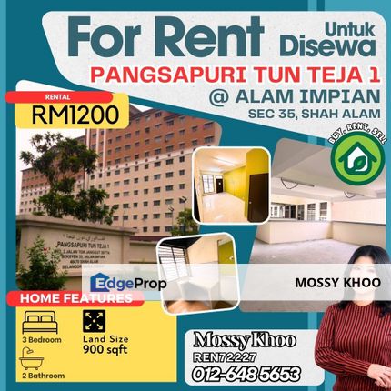 Pangsapuri Tun Teja, Alam Impian for Rent, ready to move in, Selangor, Shah Alam