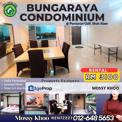 Near Lrt Ara Damansara, Bungaraya Condominium, Fully Furnished for Rent, Ground Floor, Strategic Location, Selangor, Saujana 