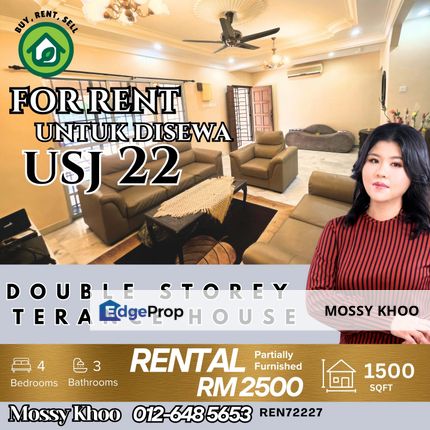 Double Storey Terraced House For Rent, at USJ 22, Partially Furnished ,  PM FOR VIEWING, UNTUK DISEWA, Selangor, USJ