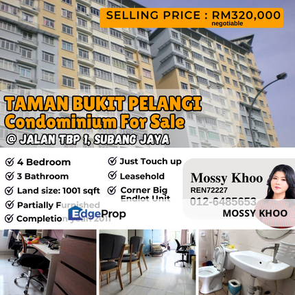 Below Bank Value, Condominium Taman Bukit Pelangi, Subang Jaya for Sale - End Lot. price negotiable, must view unit, Selangor, Subang Jaya