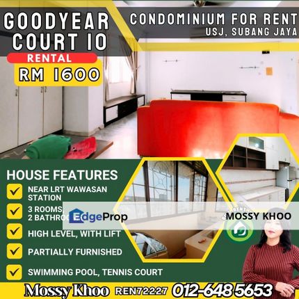 USJ15, GOODYEAR COURT 10, Partially furnished Condominium for Rent, near Lrt Wawasan Station, High floor, With Air-Cond, Water Heater, PM me, Selangor, Subang Jaya