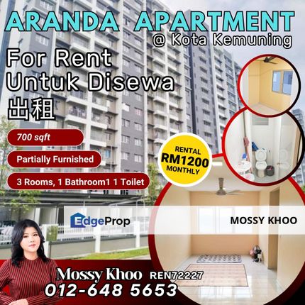 Partially Furnished unit 700sqft for Rent, Untuk Disewa, call me for house viewing, Selangor, Kota Kemuning