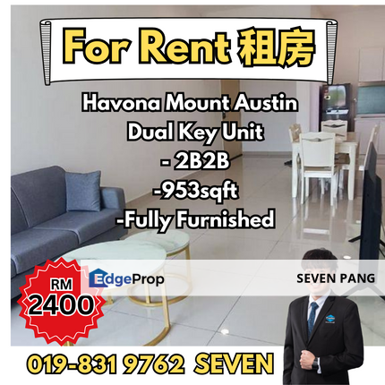 Havona Mount Austin  Dual Key Unit Fully Furnished 2 Bed 2 Bath Very Nice Condition, Johor, Johor Bahru