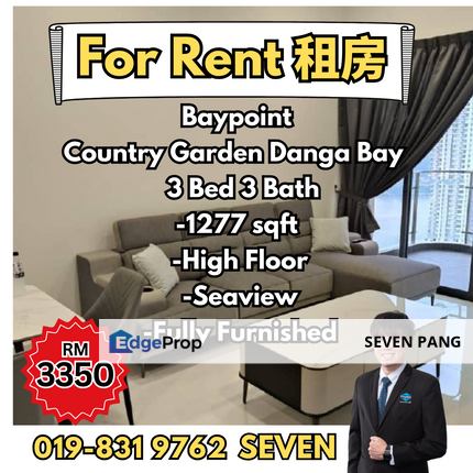 Baypoint @ Country Garden Danga Bay 3 Bed 3 Bath Fully Furnished High Floor with Seaview , Johor, Johor Bahru
