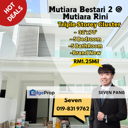  Mutiara Bestari 2 @ Mutiara Rini Triple Storey Cluster Brand New Unit 5 Bed 5 Bath Very Very good condition and house Facing SW, Johor, Skudai