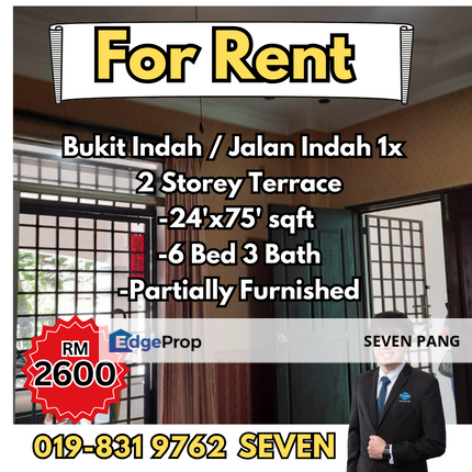 Bukit Indah / Jalan Indah 1x  Double Storey 6 Bedrooms 3 Bathrooms Partially Furnished Move in April, Johor, Johor Bahru