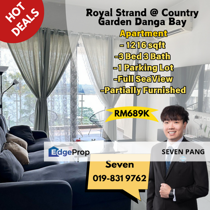 Royal Strand Country Garden Danga Bay 3 Bed 3 Bath Full Seaview Partially Furnished 1 Parking Lot 1 Balcony, Johor, Johor Bahru