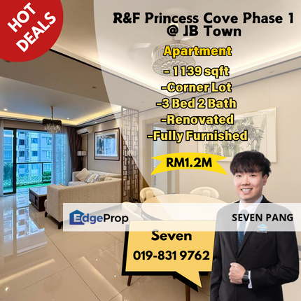 R&F Princess Cove Phase 1 @ JB Town Corner Lot Renovated and Fully Furnished 3 Bed 2 Bath High Floor Pool View, Johor, Johor Bahru