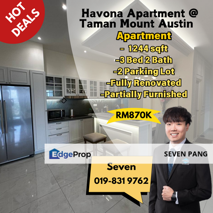 Havona Apartment @ Taman Mount Austin 3 Bed 2 Bath 2 Parking Lot High Floor Fully Renovated & Partially Furnished cost Rm180K, Johor, Johor Bahru