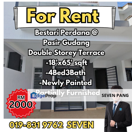 Bestari Perdana Pasir Gudang Double Storey Terrace For Rent Partially Furnished with Newly Painted , Johor, Pasir Gudang