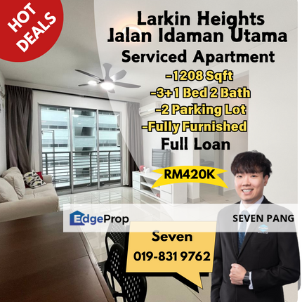 Larkin Heights, Jalan Idaman Utama  3+1 beds 2 baths 2 Parking Lot Renovated Fully Furnished Below Market Value, Johor, Johor Bahru