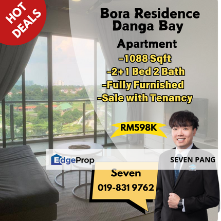Bora Residence Danga Bay 2+1 Bedroom 2 Bathroom Fully Furnished Sell with Tenancy, Johor, Johor Bahru
