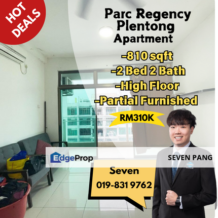 Parc Regency Plentong Nearby Molek 2 Bed 2 Bath 1 Parking High Floor Below Market Value, Johor, Johor Bahru