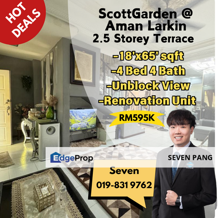 ScottGarden @ Aman Larkin 2.5 Storey Terrace House Renovation Unit Unblock View 3+1 Bedroom 4 Bathroom , Johor, Johor Bahru
