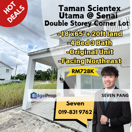 Taman Scientex Utama @ Senai Double Storey Terrace Corner Lot 4 Bed 3 Bath Original Unit, Johor, Senai