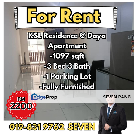 KSL Residences Daya at Taman Daya 3 Bed 3 Bath Full Furnished 1 Parking Lot , Johor, Johor Bahru