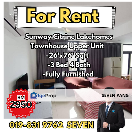 Sunway Citrine Lakehomes at Iskandar Puteri Townhouse Upper Unit 3 Bedroom 3+1Bathroom Fully Furnished, Johor, 
