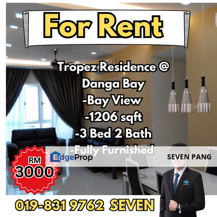 Tropez Residence at Danga bay 3 Bed 2 Bath Fully Furnished Lower Floor Bay View, Johor, Johor Bahru