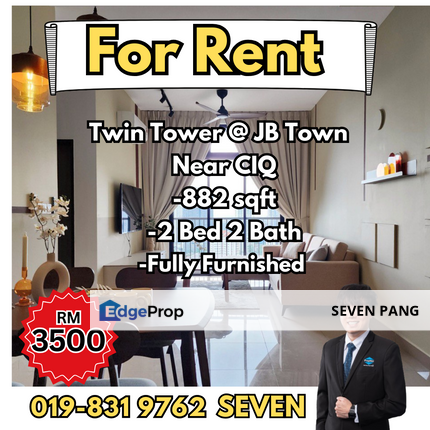 Twin Tower Residence at JB Town Near CIQ 2 Bed 2 Bath Fully Furnished Facing CIQ, Johor, Johor Bahru
