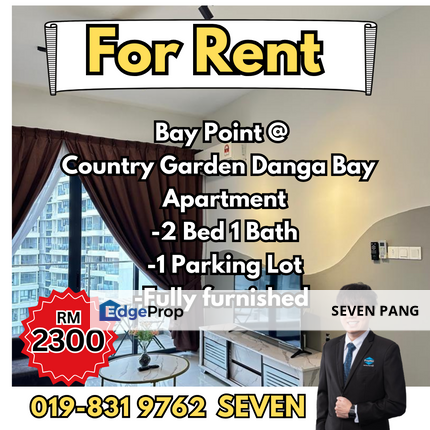 Bay Point @ Country Garden Danga Bay Near CIQ 2 Bed 1 Bath Fully Furnished 1 Parking Lot, Johor, Johor Bahru