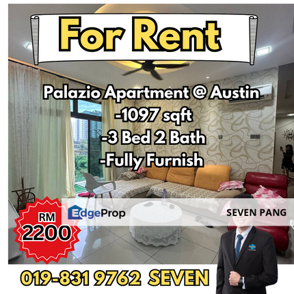 Palazio at Mount Austin 3 Bed 2 Bath Have Balcony Fully Furnished 1 Carpark, Johor, Johor Bahru