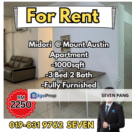Midori Green at Mount Austin 3 Bed 2 Bath Fully Furnished Facing Swimmimg Pool, Johor, Johor Bahru
