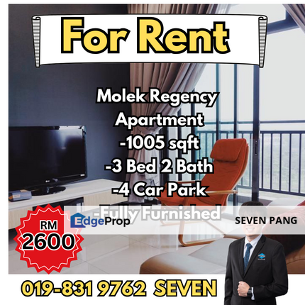 Molek Regency at Molek 3 Bed 2 Bath Fully Furnished 4 Carpark, Johor, Johor Bahru