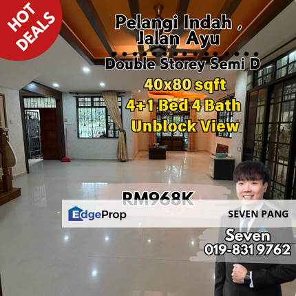 Taman Pelangi Indah Jalan Ayu Double Storey Semi D 4+1 Bed 4 Bath Facing South Renovated Unit Kitchen Extended Unblock View Facing Garden , Johor, Ulu Tiram