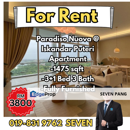 Paradiso Nuova Medini Iskandar Puteri 3+1 Bed 3 Bath 2 Parking Lot with Private Lift Fully Furnished, Johor, Nusajaya
