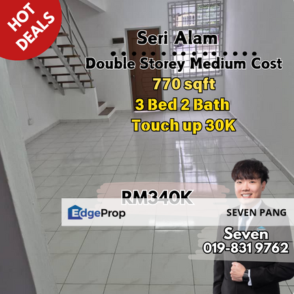 Seri Alam at Masai Double Storey Medium Cost House 3 Bed 2 Bath Land Size 770 sqft Touch up 30K, Johor, Masai
