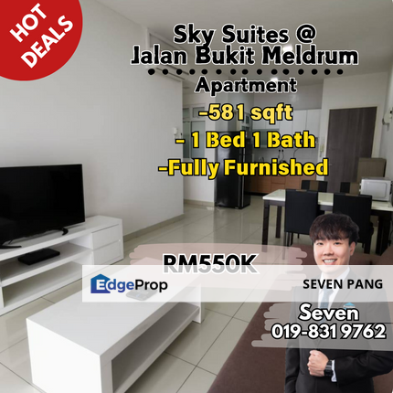 Skysuites @ Meldrum Hills at JB Town 1 Bed 1 Bath Fully Furnished Facing NW Tenanted RM2100 per Month Near CIQ, Johor, Johor Bahru