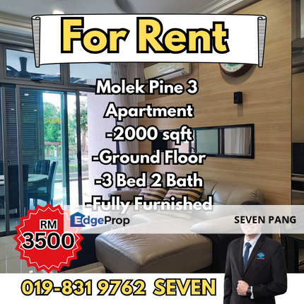 Molek Pine 3 at Molek 3 Bed 2 Bath Fully Furnished Ground Floor Build up 2000 sqft , Johor, Johor Bahru